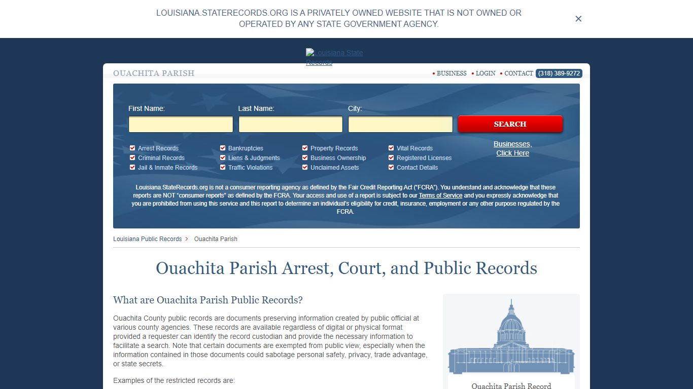 Ouachita Parish Arrest, Court, and Public Records