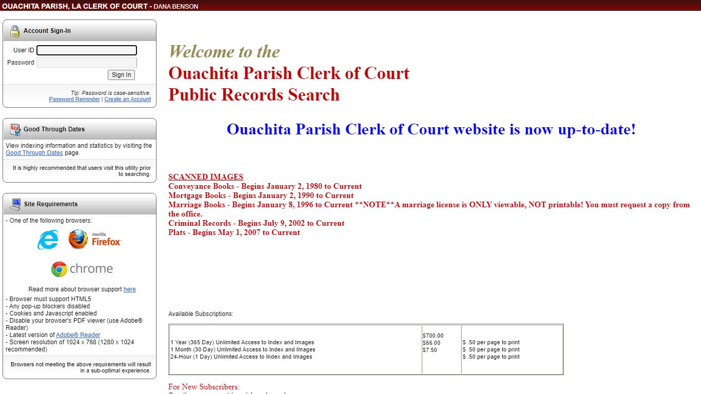 Ouachita Parish Clerk of Court website is now up-to-date!